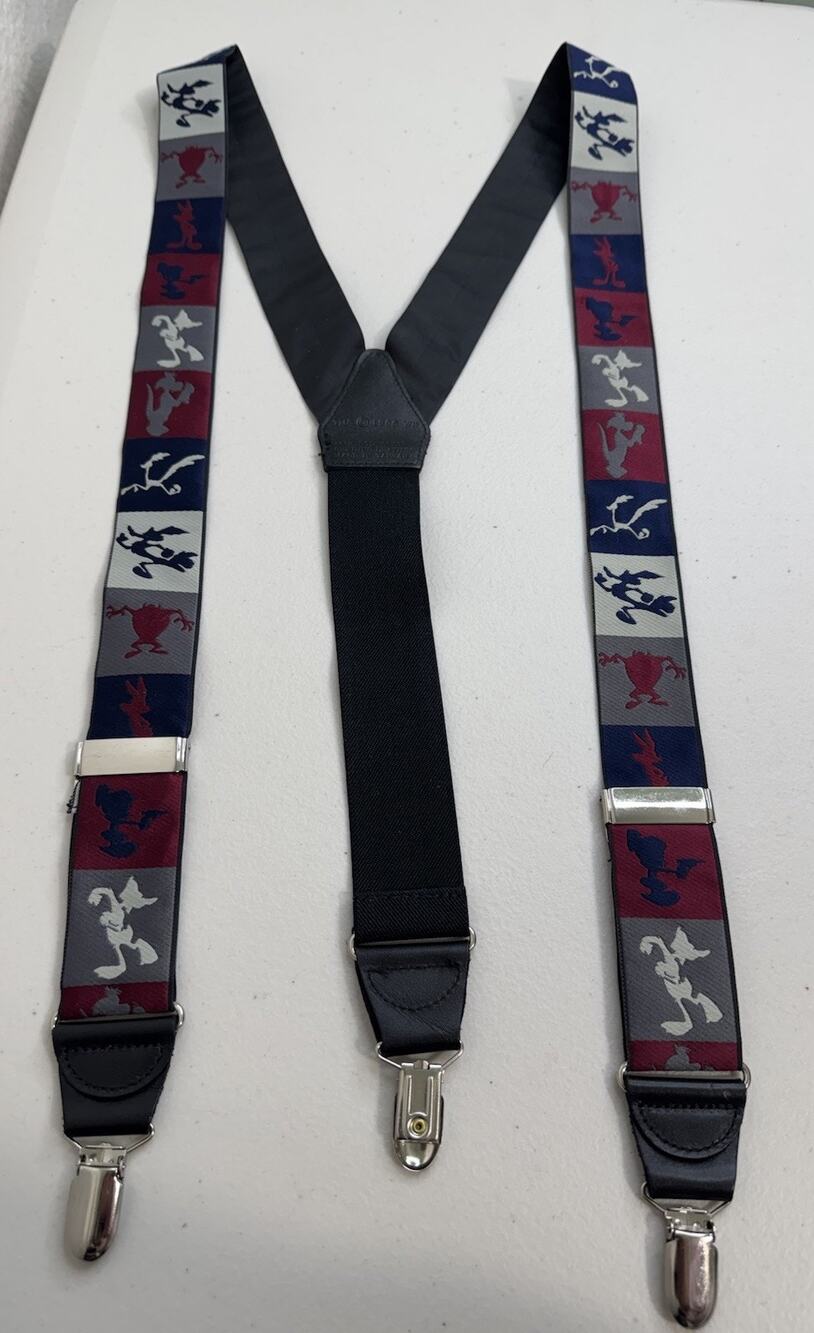 Warner Bros. Looney Toons Men’s Suspenders 1996 VTG Clip-On Solid Brass Leather